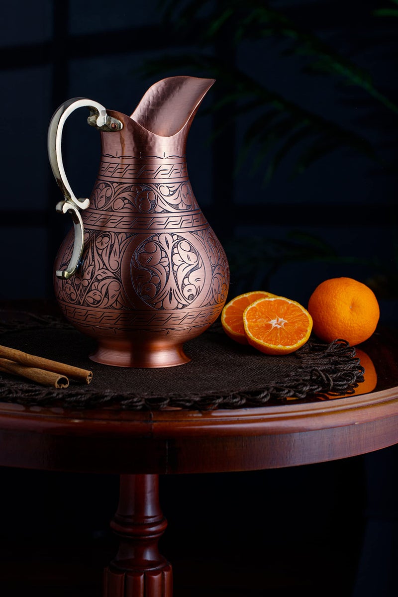 DEMMEX The Pitcher, 1mm Solid Copper Handmade Engraved Copper Pitcher Vessel Ayurveda Jug for Drinking Water, Moscow Mule, Cocktail (Matte-Engraved) - Image 4